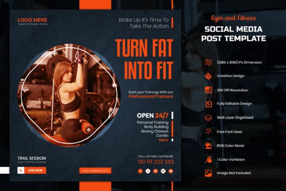 Download Gym Fitness Social Media Post Template - Template Collection