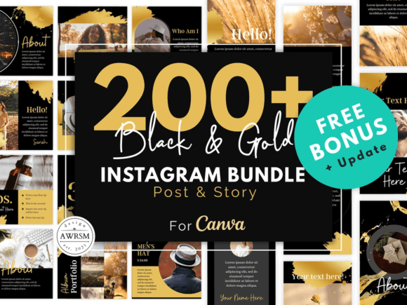 Download 200 Black Gold Instagram Template Bundle - Template Collection