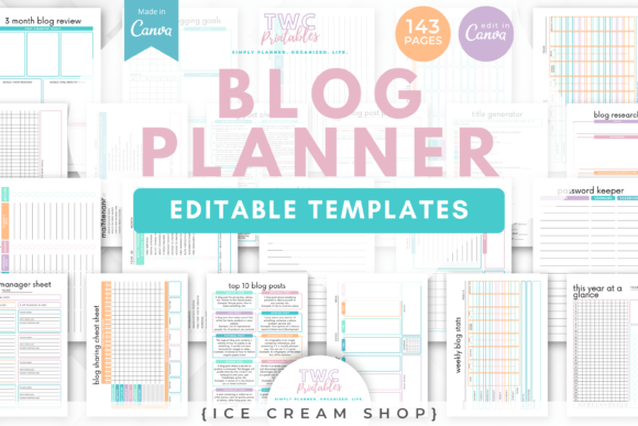 Download Blog Planner Canva Templates | ICE CREAM - Template Collection