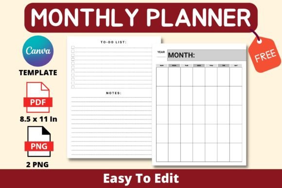 Download Monthly Planner Canva Template Printable - Template Collection