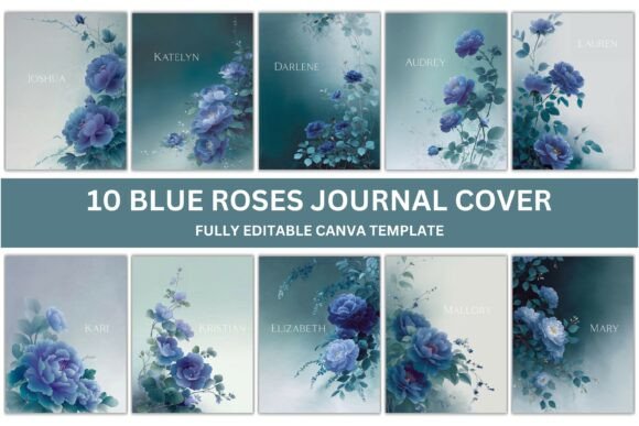 Download Blue Roses Journal Cover Canva Template - Template Collection