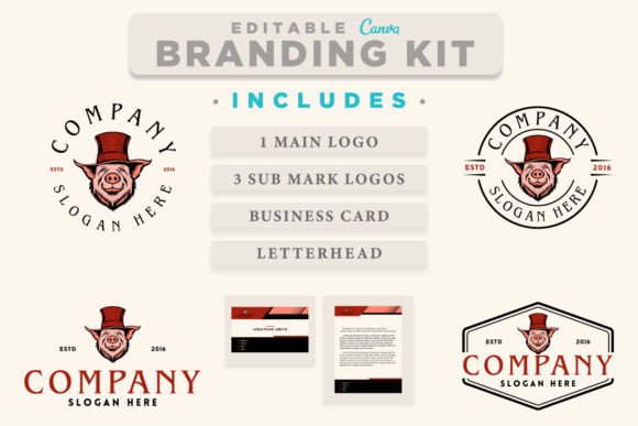 Download Canva Logo Template Pig with Top Hat - Template Collection