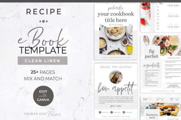 Download Recipe EBook Template for Canva | Linen - Template Collection